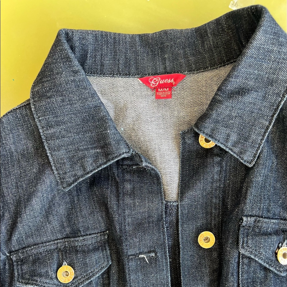 Guess jean jacket with gold buttons and rhinestones